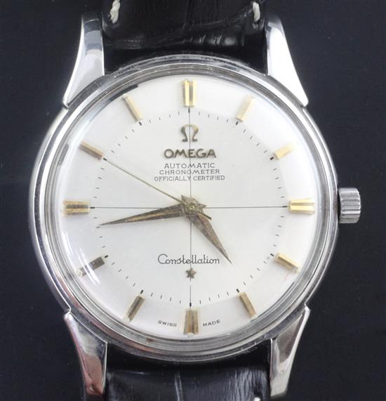 A gentlemans early 1960s stainless steel Omega Constellation automatic chronometer pie-pan dial wrist watch,